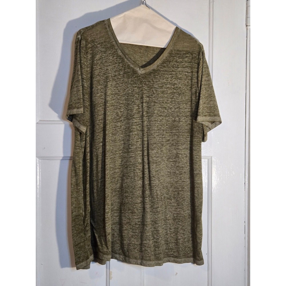 Cato Olive Green Heathered Slub Knit V-Neck Short Sleeve Tee Plus Size 18/20W
